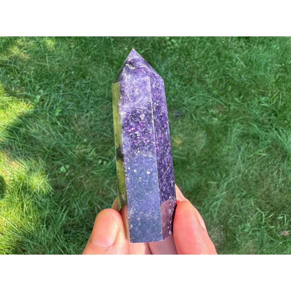 3" Lepidolite Crystal Tower: Polished Purple Mica Point, Anxiety Relief #3 - Picture 7 of 10